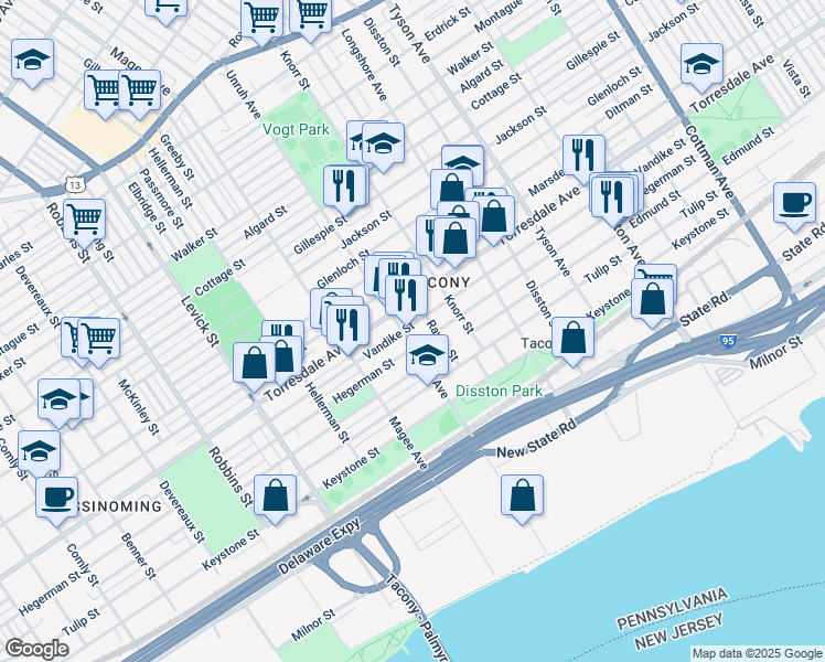 map of restaurants, bars, coffee shops, grocery stores, and more near 4717 Unruh Avenue in Philadelphia
