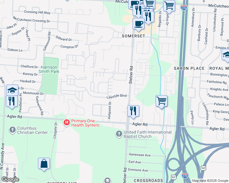 map of restaurants, bars, coffee shops, grocery stores, and more near 2435 Stelzer Road in Columbus