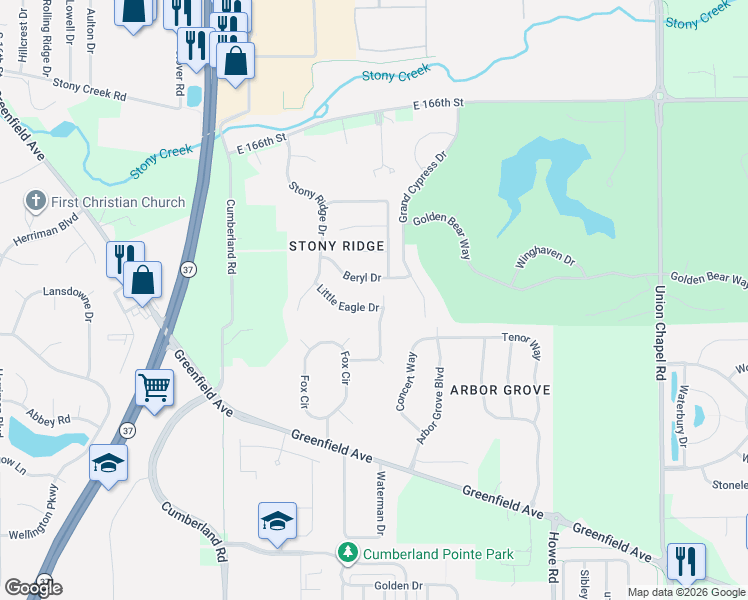 map of restaurants, bars, coffee shops, grocery stores, and more near 274 Wyandotte Court in Noblesville