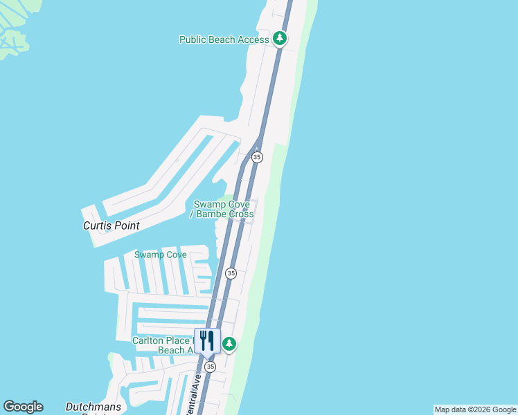 map of restaurants, bars, coffee shops, grocery stores, and more near 136 Sunset Lane in Mantoloking