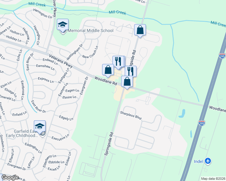 map of restaurants, bars, coffee shops, grocery stores, and more near 484 Woodlane Road in Westampton