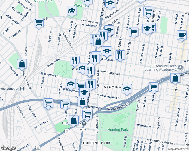 map of restaurants, bars, coffee shops, grocery stores, and more near in Philadelphia