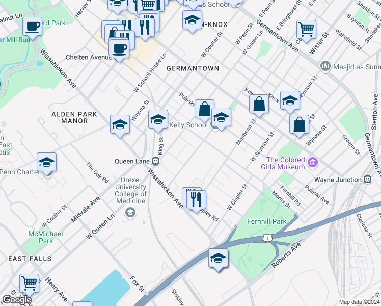 map of restaurants, bars, coffee shops, grocery stores, and more near 427 West Bringhurst Street in Philadelphia