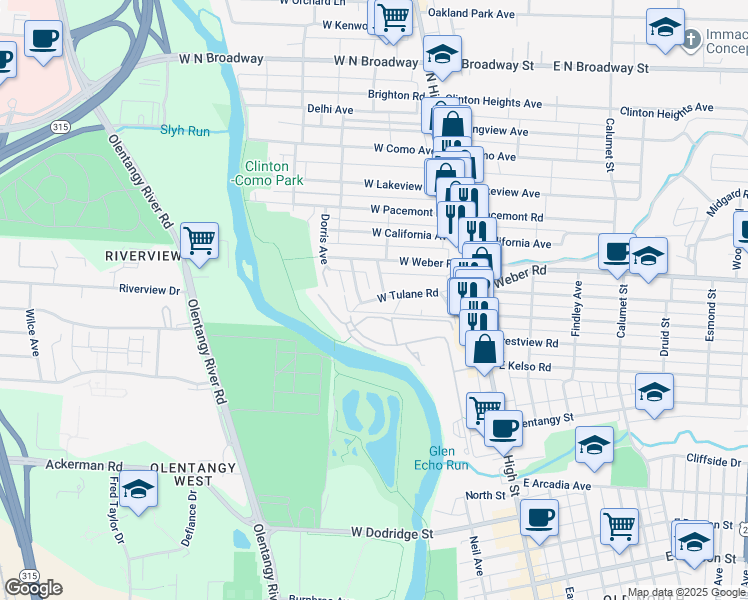 map of restaurants, bars, coffee shops, grocery stores, and more near 3082 Neil Avenue in Columbus