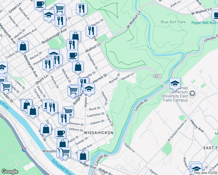map of restaurants, bars, coffee shops, grocery stores, and more near 637 Barnes Street in Philadelphia