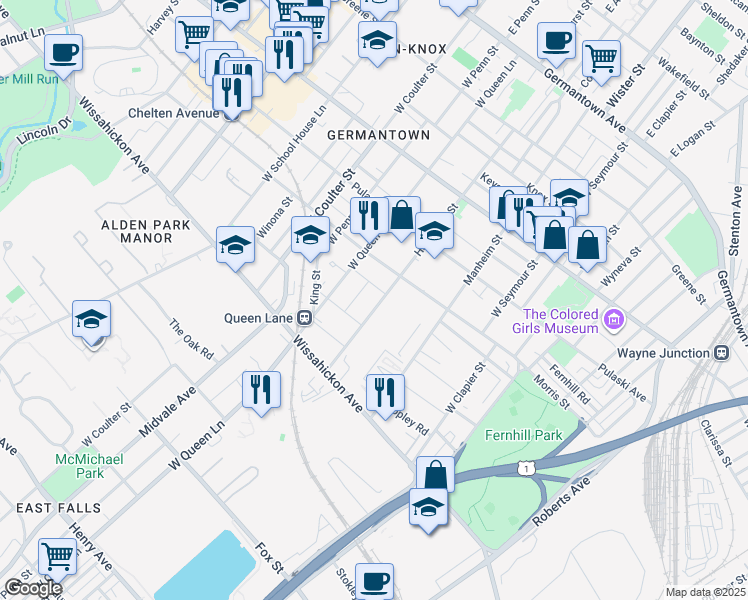 map of restaurants, bars, coffee shops, grocery stores, and more near 427 West Bringhurst Street in Philadelphia