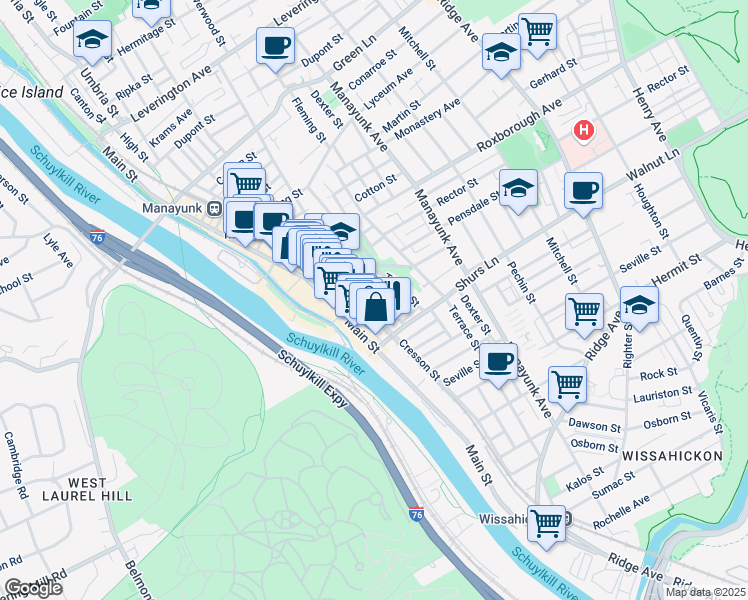 map of restaurants, bars, coffee shops, grocery stores, and more near 128 Jamestown Avenue in Philadelphia