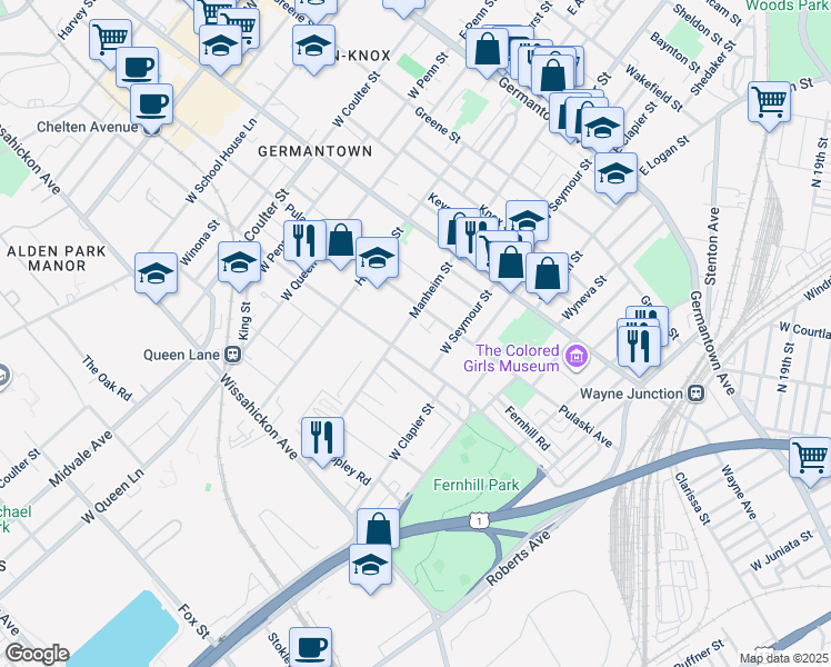 map of restaurants, bars, coffee shops, grocery stores, and more near 322 Manheim Street in Philadelphia