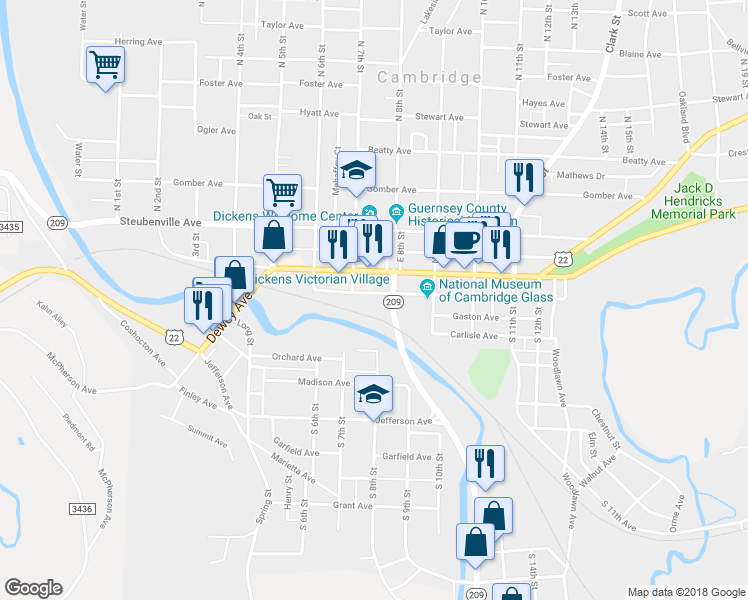map of restaurants, bars, coffee shops, grocery stores, and more near 731 Wheeling Avenue in Cambridge