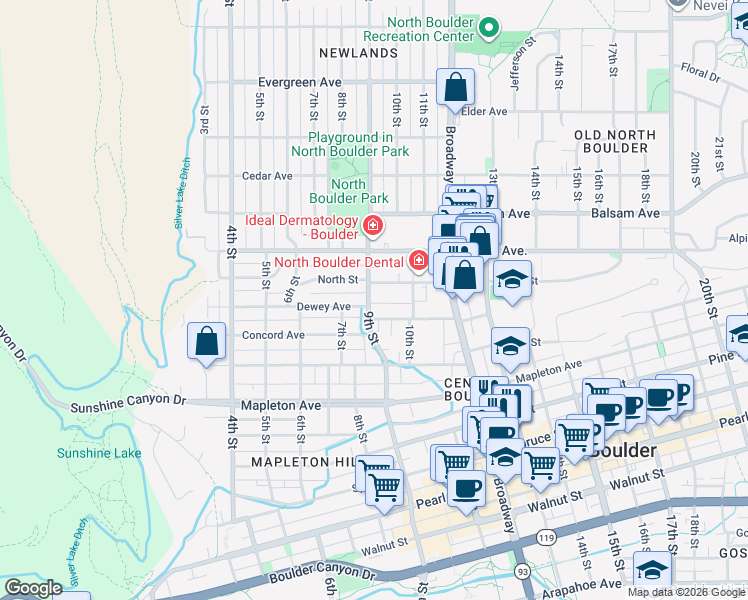 map of restaurants, bars, coffee shops, grocery stores, and more near 940 North Street in Boulder