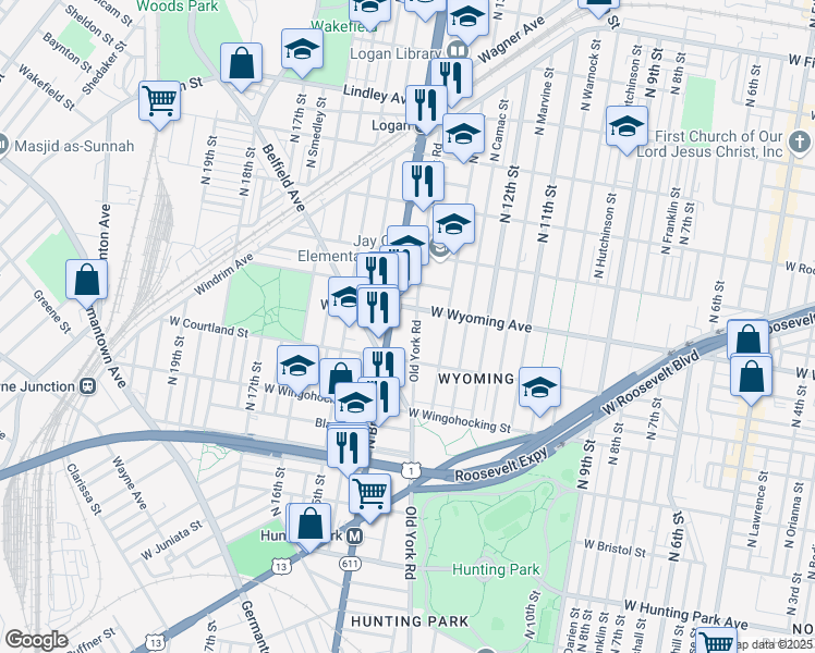 map of restaurants, bars, coffee shops, grocery stores, and more near in Philadelphia