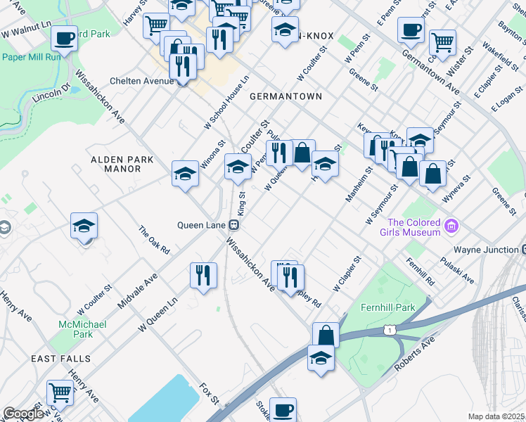 map of restaurants, bars, coffee shops, grocery stores, and more near 427 West Bringhurst Street in Philadelphia