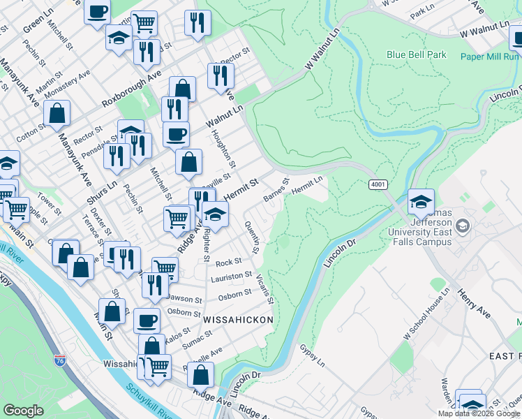 map of restaurants, bars, coffee shops, grocery stores, and more near 637 Barnes Street in Philadelphia
