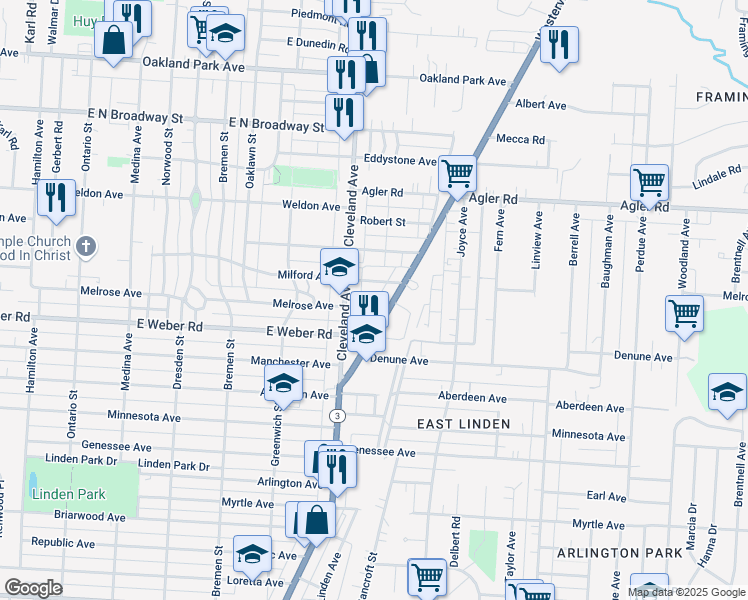 map of restaurants, bars, coffee shops, grocery stores, and more near 1801 Milford Avenue in Columbus
