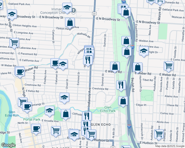 map of restaurants, bars, coffee shops, grocery stores, and more near 476 East Weber Road in Columbus