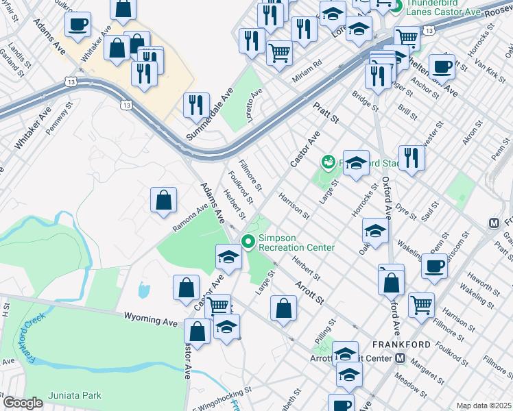 map of restaurants, bars, coffee shops, grocery stores, and more near 953 Foulkrod Street in Philadelphia