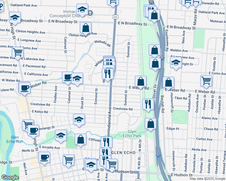 map of restaurants, bars, coffee shops, grocery stores, and more near 476 East Weber Road in Columbus