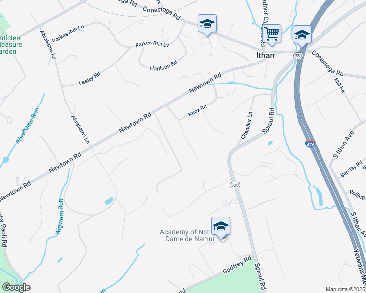 map of restaurants, bars, coffee shops, grocery stores, and more near 524 Atterbury Road in Villanova