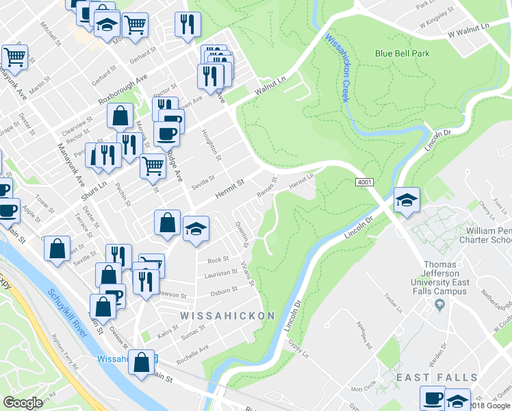 map of restaurants, bars, coffee shops, grocery stores, and more near 637 Barnes Street in Philadelphia