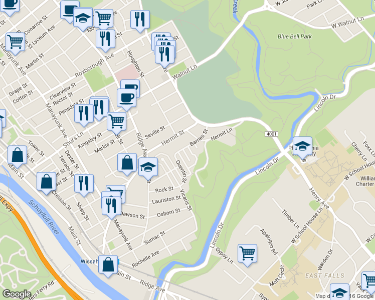 map of restaurants, bars, coffee shops, grocery stores, and more near 637 Barnes Street in Philadelphia