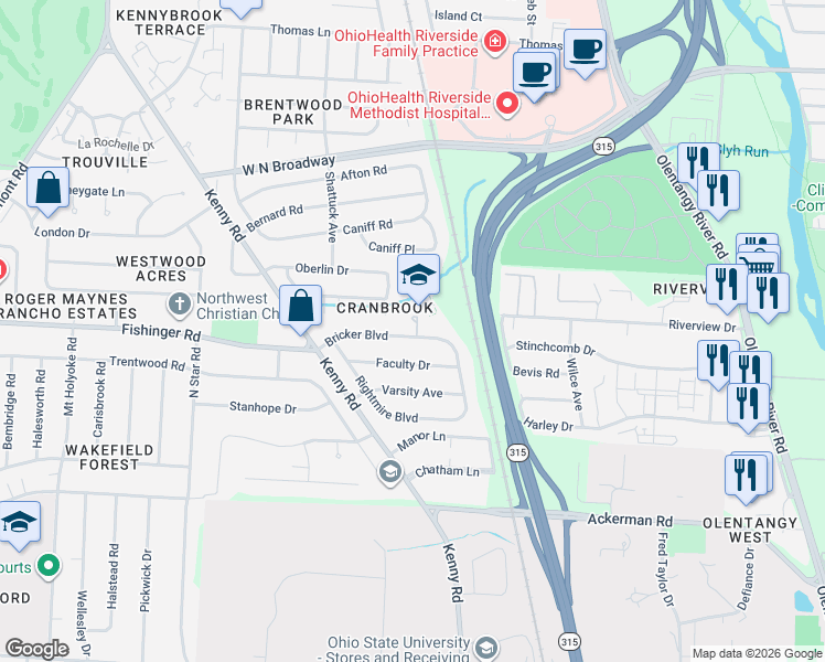 map of restaurants, bars, coffee shops, grocery stores, and more near 908 Bricker Boulevard in Columbus
