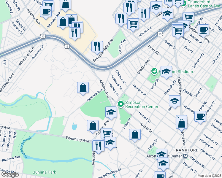 map of restaurants, bars, coffee shops, grocery stores, and more near 940 Herbert Street in Philadelphia