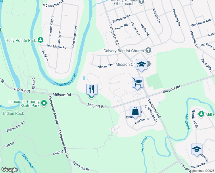 map of restaurants, bars, coffee shops, grocery stores, and more near 42 Duncan Street in Lancaster