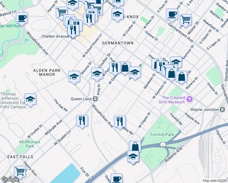 map of restaurants, bars, coffee shops, grocery stores, and more near 432 West Bringhurst Street in Philadelphia