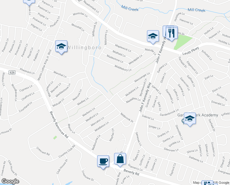 map of restaurants, bars, coffee shops, grocery stores, and more near 19 Messenger Lane in Willingboro