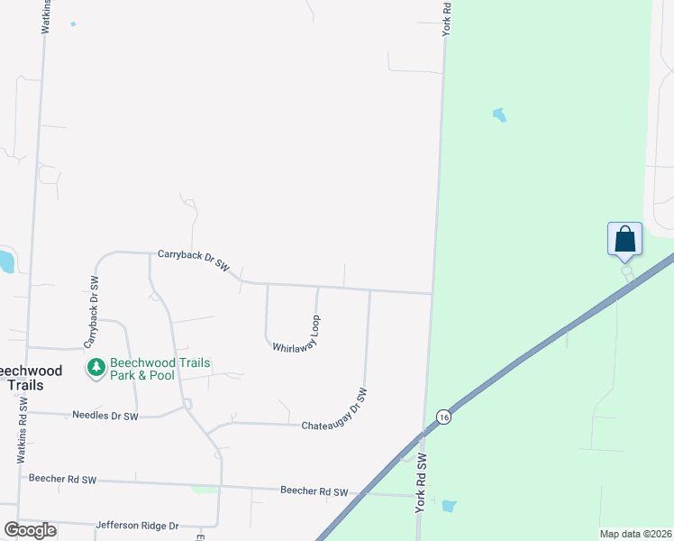 map of restaurants, bars, coffee shops, grocery stores, and more near 4403 York Road Southwest in Pataskala