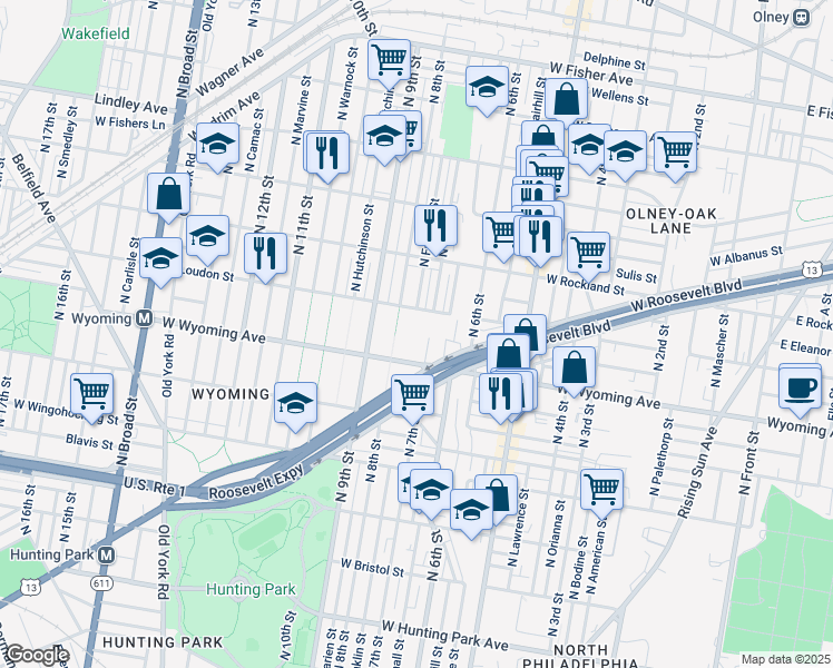 map of restaurants, bars, coffee shops, grocery stores, and more near 4737 North Franklin Street in Philadelphia