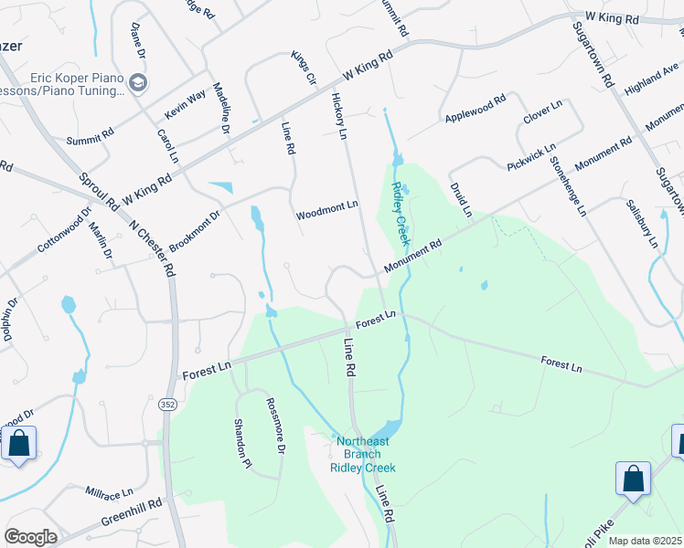 map of restaurants, bars, coffee shops, grocery stores, and more near 6 Willow Pond Road in Malvern