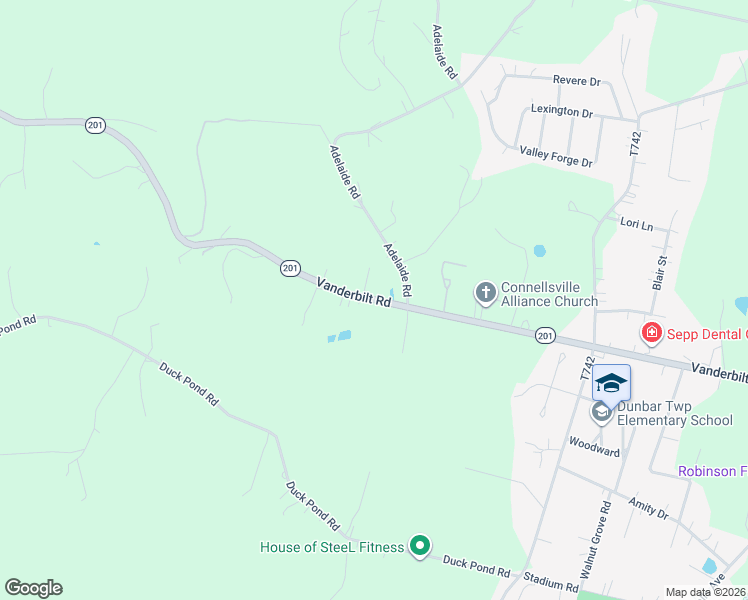 map of restaurants, bars, coffee shops, grocery stores, and more near 545 Pennsylvania 201 in Connellsville