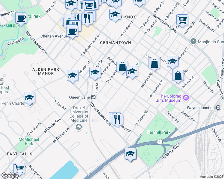 map of restaurants, bars, coffee shops, grocery stores, and more near 427 West Bringhurst Street in Philadelphia