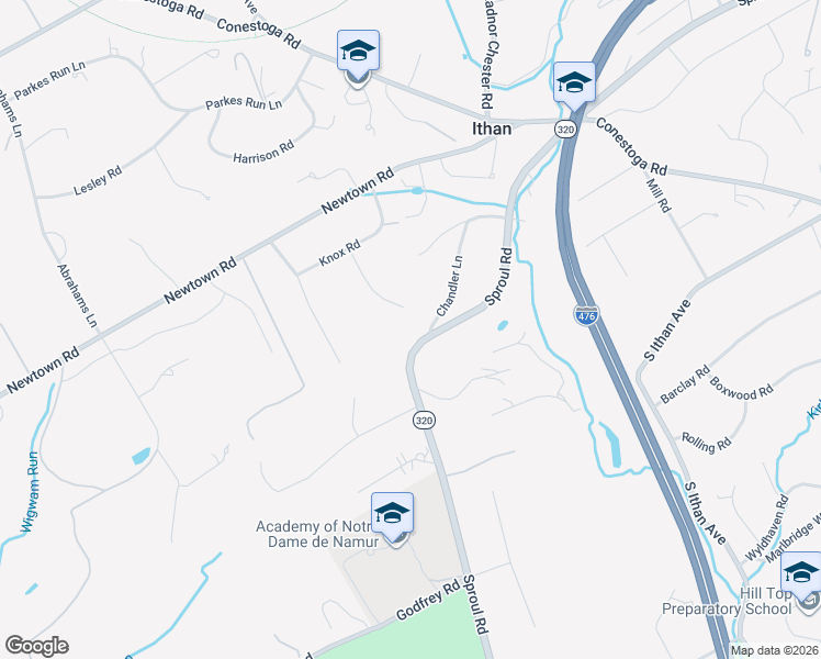 map of restaurants, bars, coffee shops, grocery stores, and more near 520 Sproul Road in Villanova