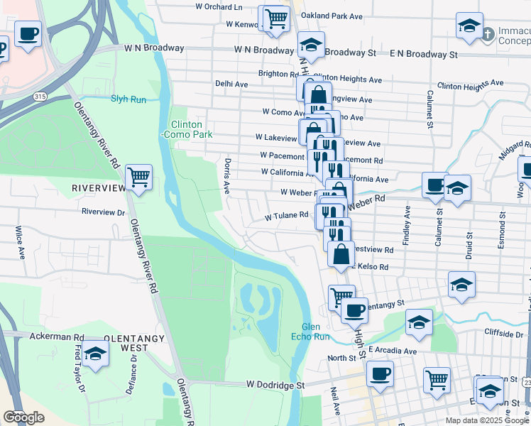 map of restaurants, bars, coffee shops, grocery stores, and more near 3082 Neil Avenue in Columbus