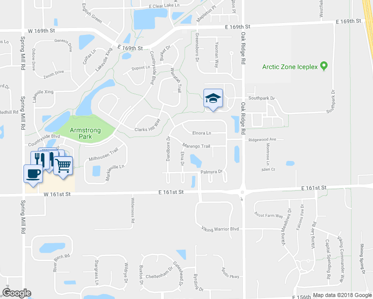 map of restaurants, bars, coffee shops, grocery stores, and more near 16265 Etna Drive in Westfield
