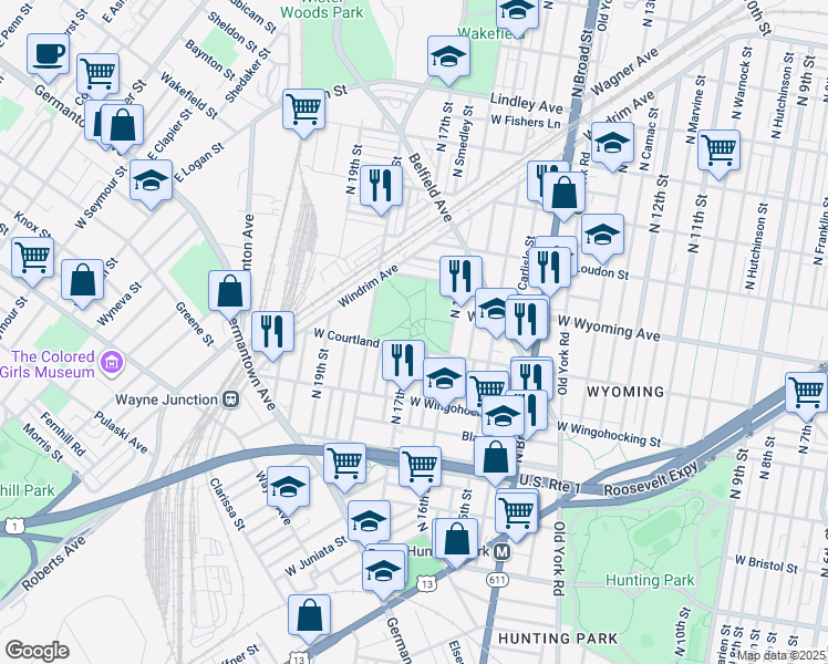 map of restaurants, bars, coffee shops, grocery stores, and more near 4690 North 16th Street in Philadelphia