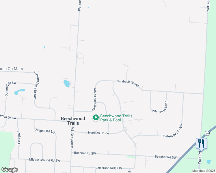 map of restaurants, bars, coffee shops, grocery stores, and more near 731 Carryback Drive Southwest in Pataskala