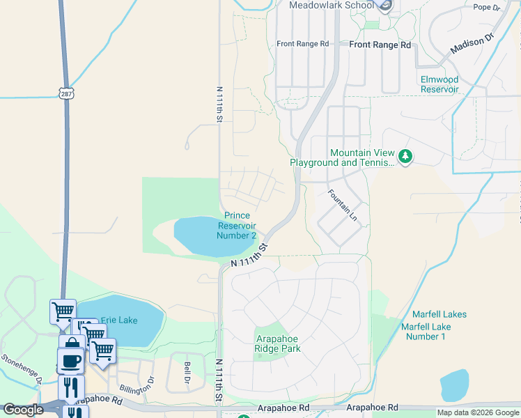 map of restaurants, bars, coffee shops, grocery stores, and more near 2211-2461 North 111th Street in Erie