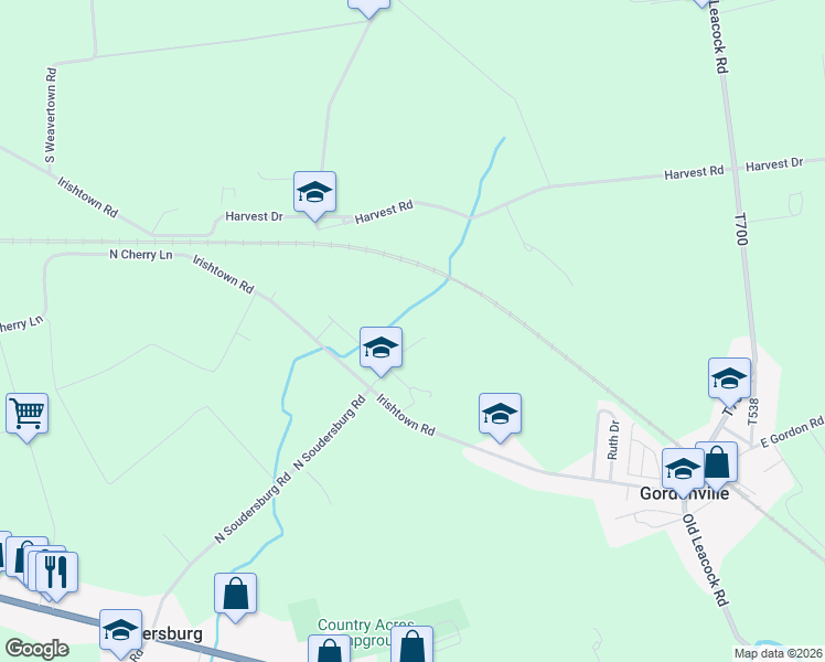 map of restaurants, bars, coffee shops, grocery stores, and more near 3103 Irishtown Road in Gordonville