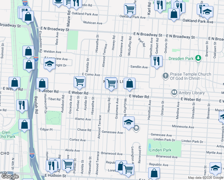 map of restaurants, bars, coffee shops, grocery stores, and more near in Columbus