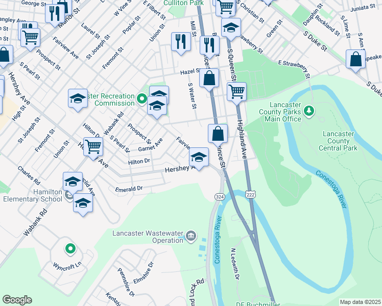 map of restaurants, bars, coffee shops, grocery stores, and more near 861 Lucilla Court in Lancaster