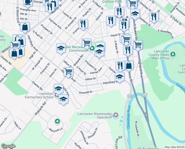 map of restaurants, bars, coffee shops, grocery stores, and more near 722 Garnet Avenue in Lancaster