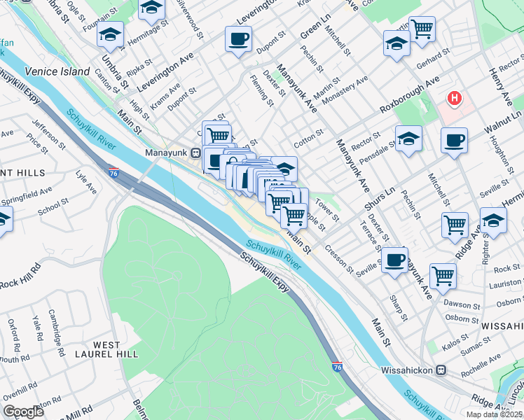map of restaurants, bars, coffee shops, grocery stores, and more near 4229 Station Street in Philadelphia