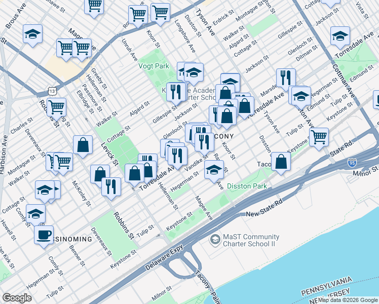 map of restaurants, bars, coffee shops, grocery stores, and more near in Philadelphia