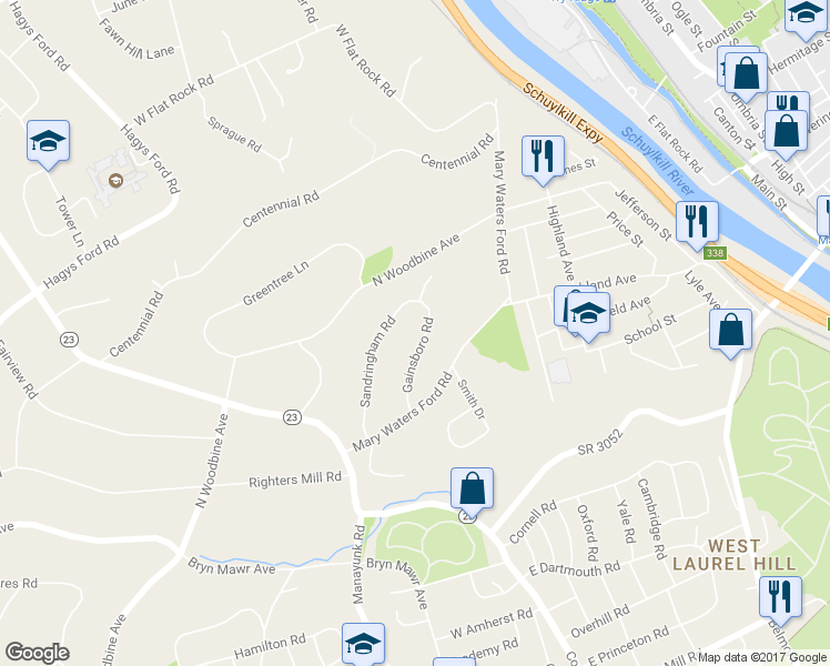map of restaurants, bars, coffee shops, grocery stores, and more near 1200 Gainsboro Road in Bala Cynwyd