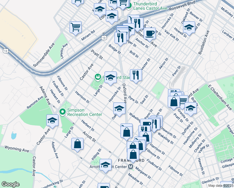map of restaurants, bars, coffee shops, grocery stores, and more near 1203 Haworth Street in Philadelphia