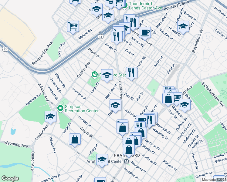 map of restaurants, bars, coffee shops, grocery stores, and more near 1203 Haworth Street in Philadelphia