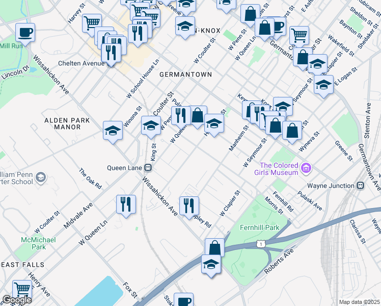 map of restaurants, bars, coffee shops, grocery stores, and more near 5200 Morris Street in Philadelphia